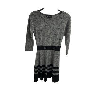 BCX Womens Size S Sweater Dress Gray Black Striped Knit 3/4 Sleeve Casual Work